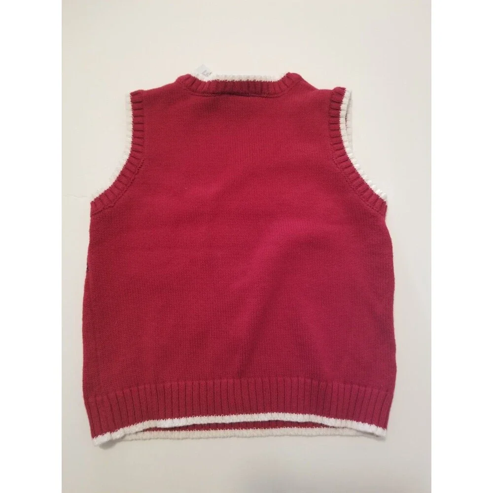 IZOD Toddler Knit Vest Reindeer Snowflakes Red V-Neck Size 2T Vintage Look